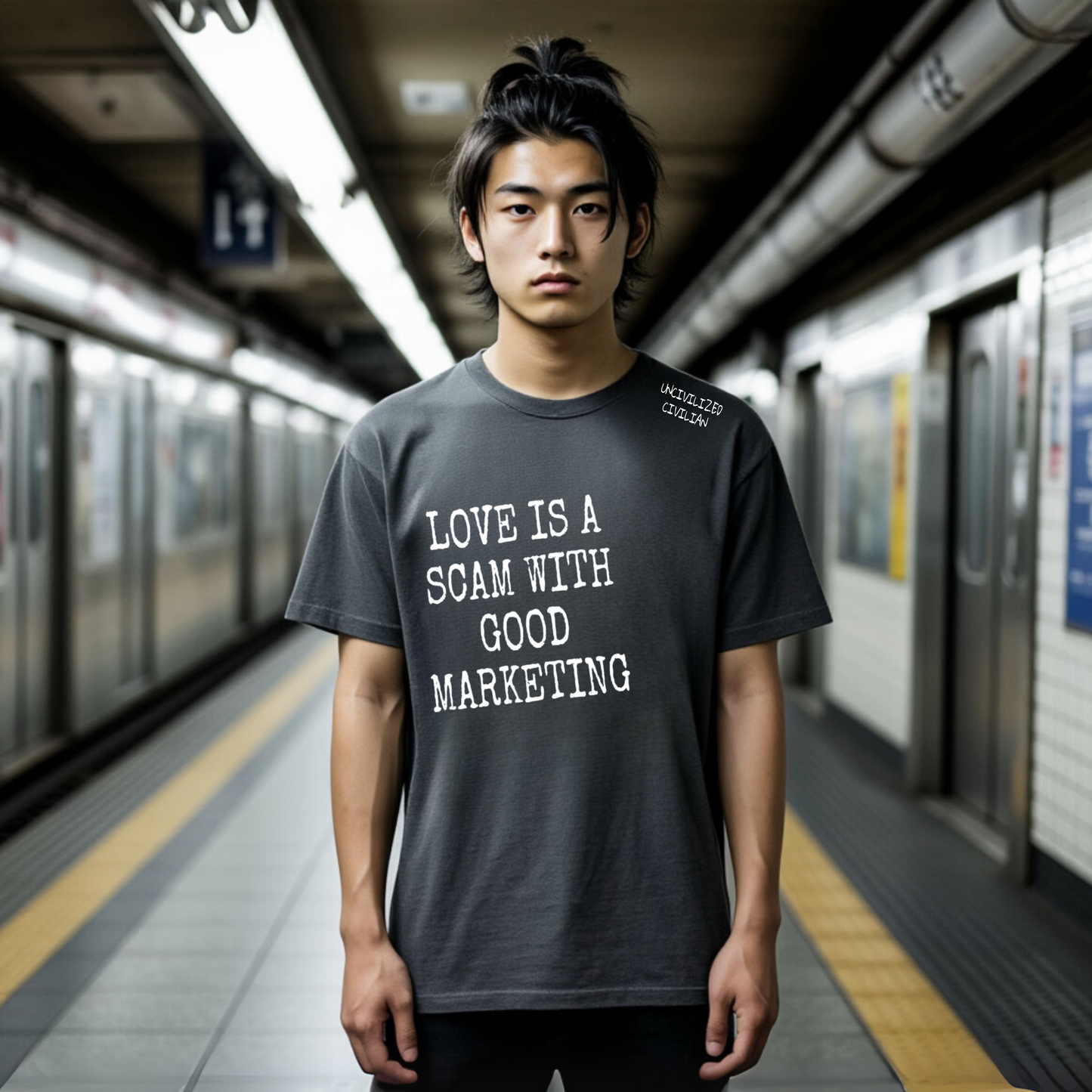 Men's T-shirt | LOVE IS A SCAM WITH GOOD MARKETING
