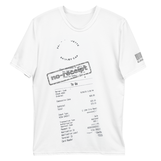 stalehuman™ no-receipt men’s tee shirt • cappuccino cake print 00.1