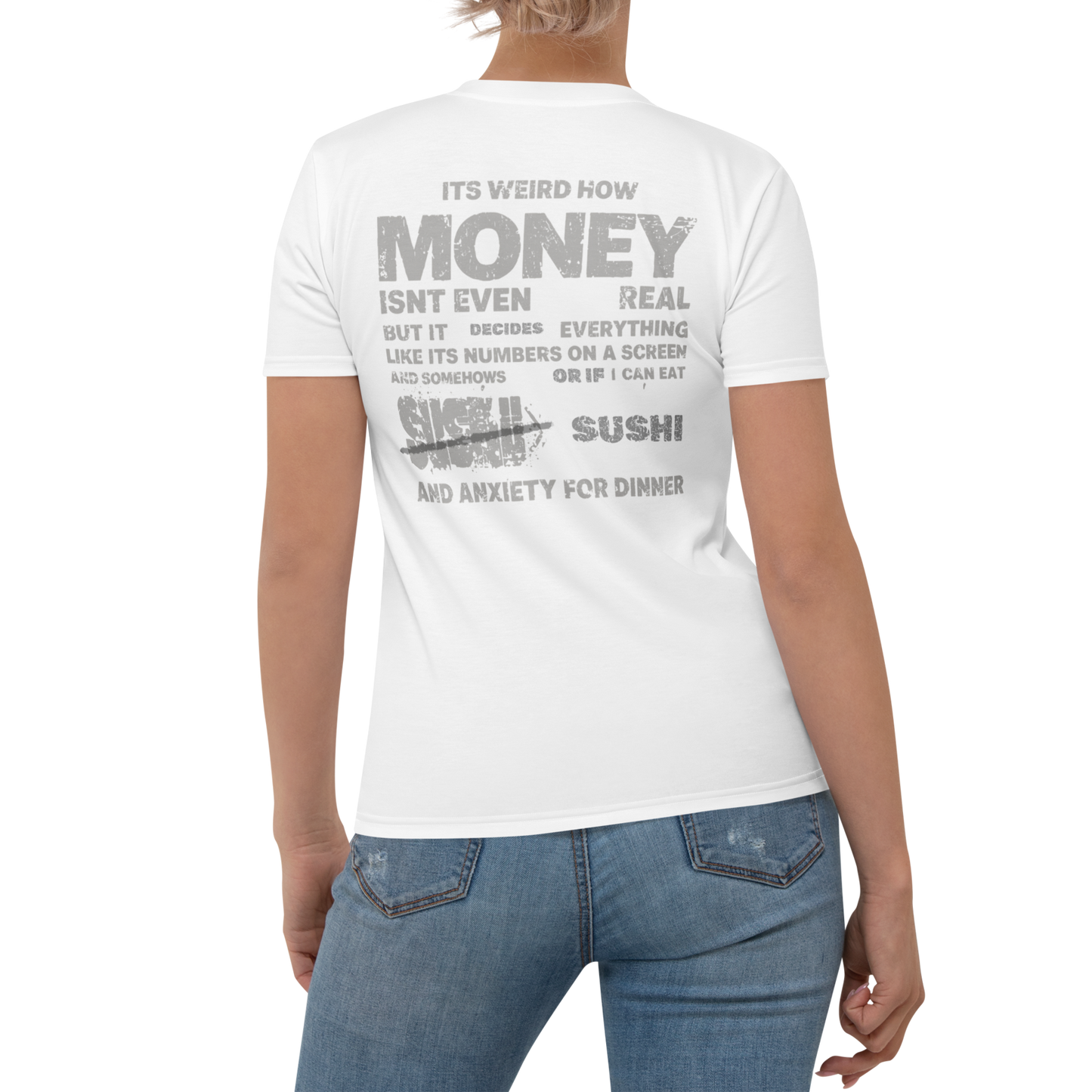 stalehuman™ women’s tee shirt • cappuccino cake print 00.4