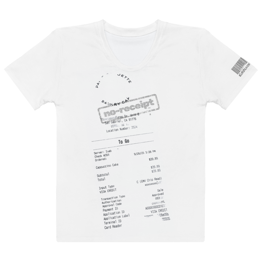 stalehuman™ no-receipt women’s tee shirt • cappuccino cake print 00.2