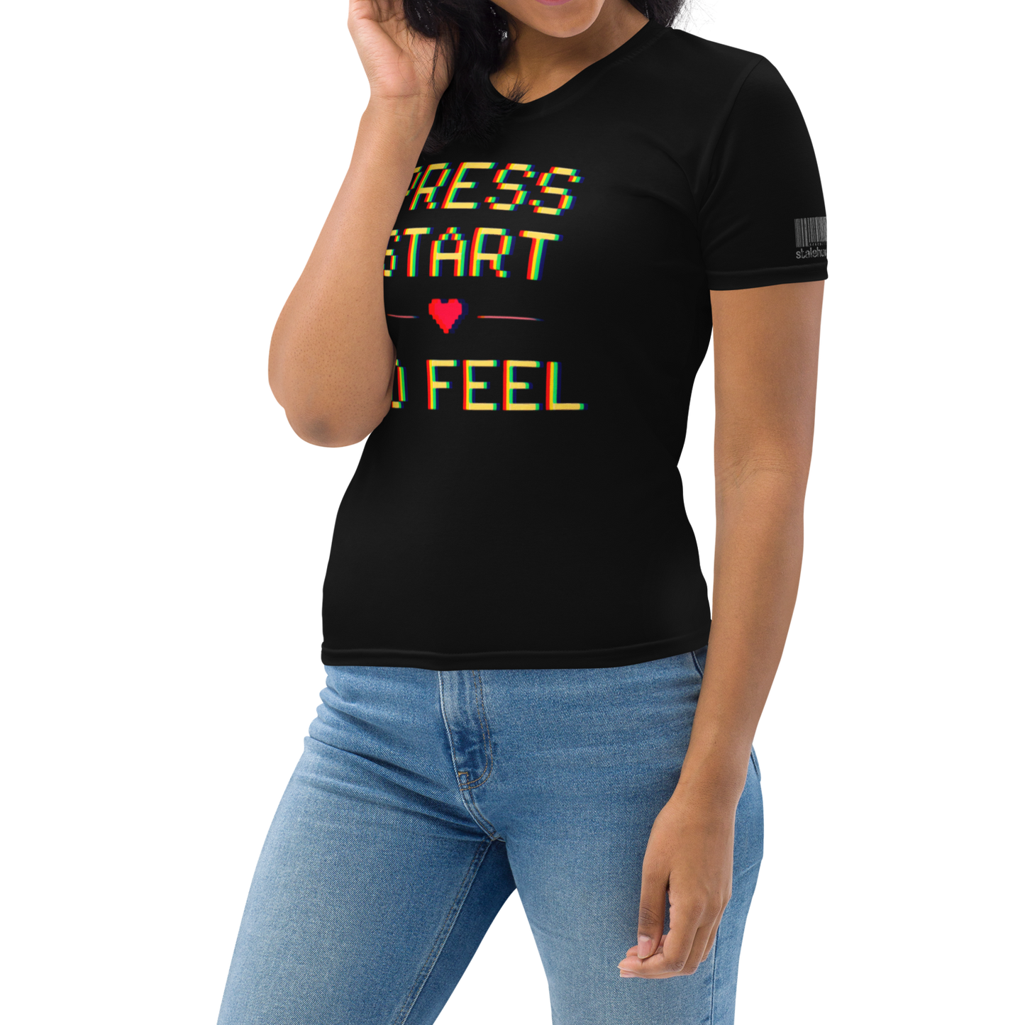 stalehuman™ women’s tee shirt • press start print 00.8